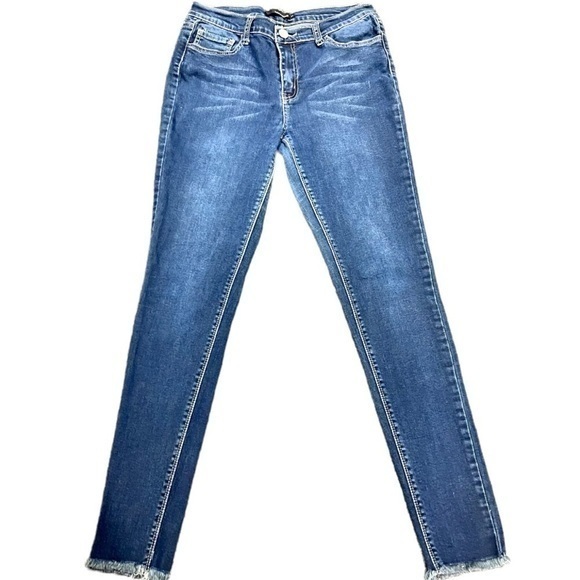 Contraband | Mid Rise Slim Fit Raw Cuff Dark Denim Jeans - Picture 1 of 7